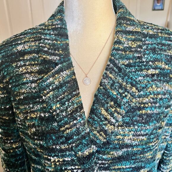 Koret Green Multicolor Tweed Blazer Jacket Sz 10 Front Pockets Lined Long Sleeve - Picture 5 of 8